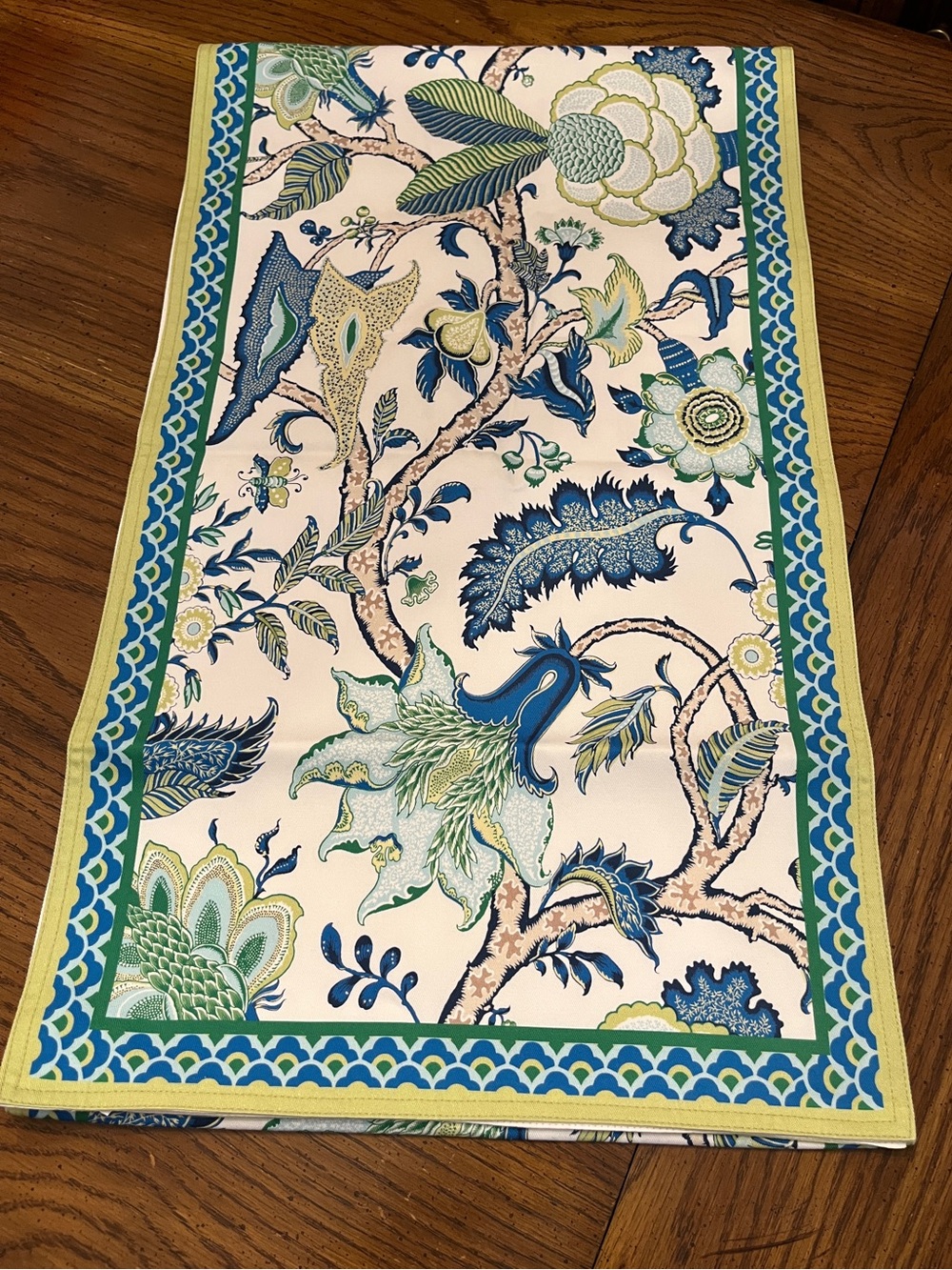 Williams Sonoma Floral Table Runner in Blue, Green & Cream